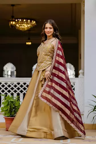 multicolor banarasi lehenga choli with mirror work
