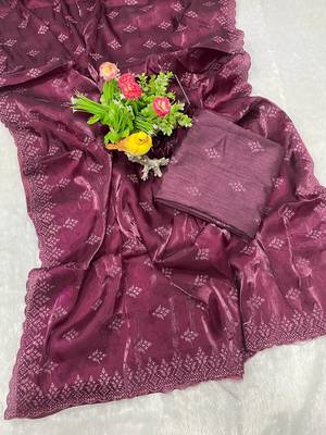 dark plum silk saree with 3mm sequins embroidery 1
