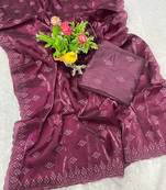 dark plum silk saree with 3mm sequins embroidery