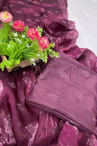 dark plum silk saree with 3mm sequins embroidery