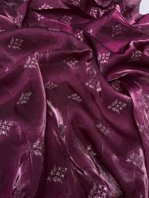 dark plum silk saree with 3mm sequins embroidery 4