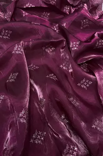 dark plum silk saree with 3mm sequins embroidery