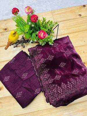 dark plum silk saree with 3mm sequins embroidery 5