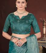 teal silk saree with sequins embroidery work