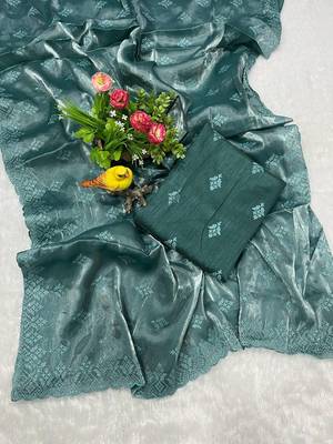 teal silk saree with sequins embroidery work 4