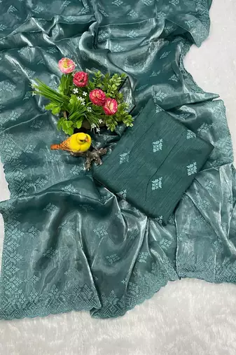 teal silk saree with sequins embroidery work