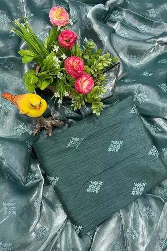 teal silk saree with sequins embroidery work