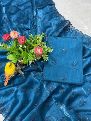blue silk saree with sequins embroidery work 2