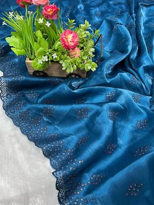 blue silk saree with sequins embroidery work 3