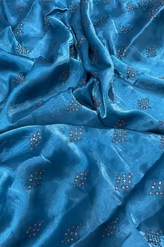 blue silk saree with sequins embroidery work