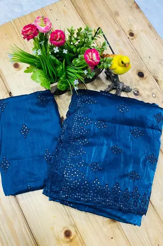 blue silk saree with sequins embroidery work