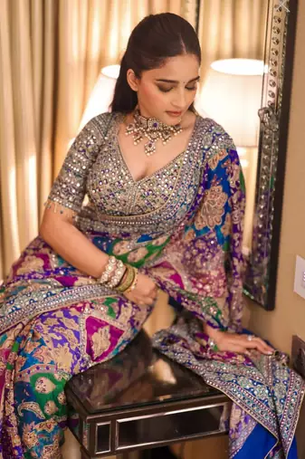 multicolor chinon silk saree with mirror work