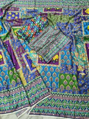 multicolor chinon art silk saree with mirror work 4