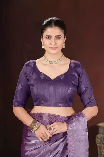 lavender silk saree with sequins embroidery work