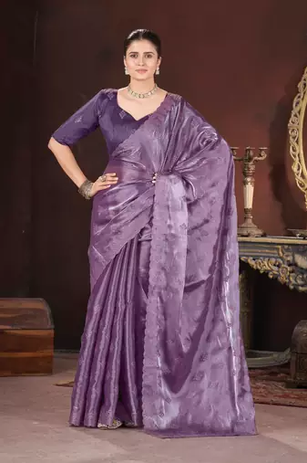 lavender silk saree with sequins embroidery work