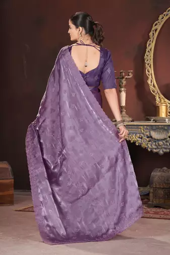 lavender silk saree with sequins embroidery work