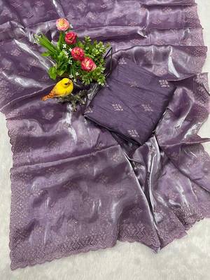 lavender silk saree with sequins embroidery work 4