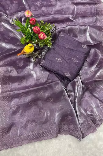 lavender silk saree with sequins embroidery work