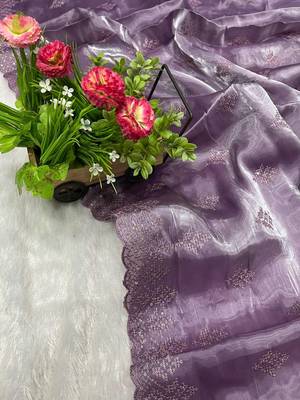 lavender silk saree with sequins embroidery work 5