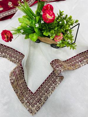Off White Color Sequins and Jari Dori Embroidered Banarasi Crush Saree Saree 5