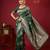 Dark green silk blend woven saree with blouse