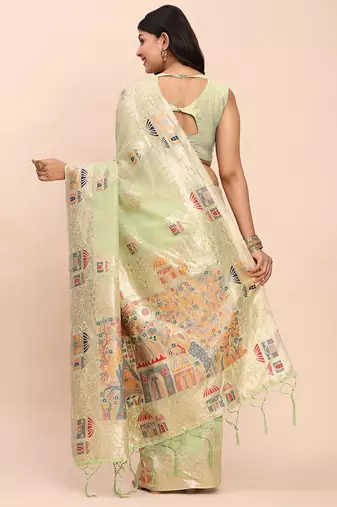 Rama linen woven work saree with blouse