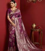Purple silk blend woven saree with blouse