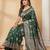 Dark green silk blend woven saree with blouse