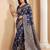 Navy silk blend woven saree with blouse