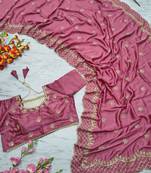 Pink Color Thread Embroidery And Sequins Work  Vichitra Silk  Saree