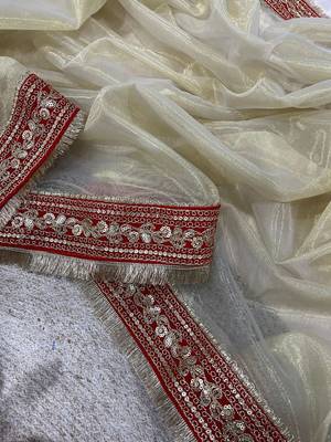 Beige Color Sequins with Jari Dori Embroidery Work Twill Net saree  5