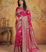 Magenta silk blend woven saree with blouse