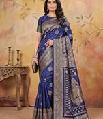 Navy silk blend woven saree with blouse