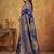Navy silk blend woven saree with blouse