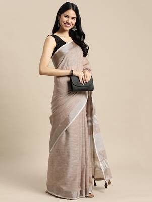 Chiku linen saree with blouse 1