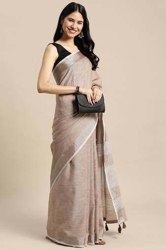 Chiku linen saree with blouse