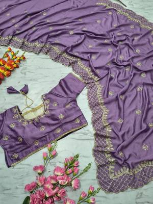Purple Color Thread Embroidery And Sequins Work  Vichitra Silk  Saree 3