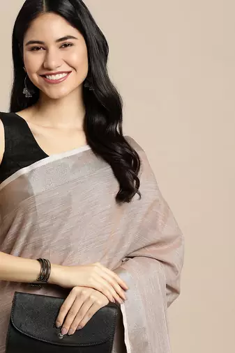 Chiku linen saree with blouse