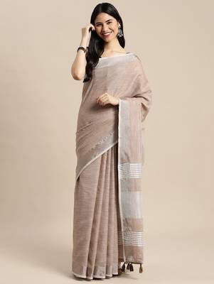 Chiku linen saree with blouse 3