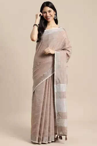 Chiku linen saree with blouse