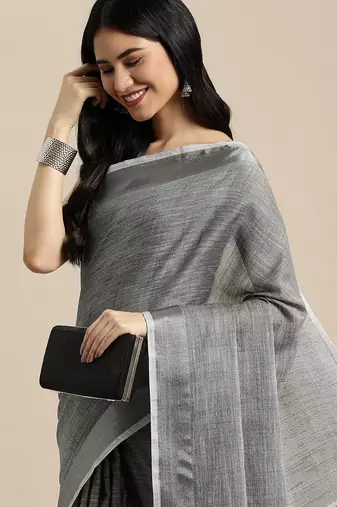 Grey linen saree with blouse