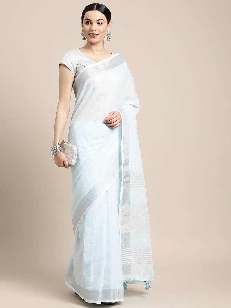Blue linen saree with blouse