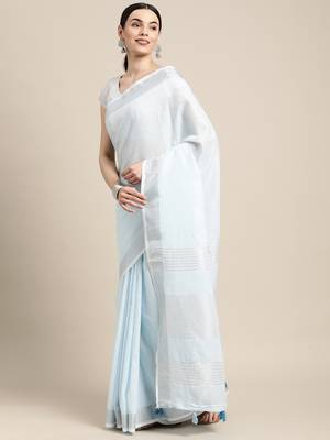 Blue linen saree with blouse 3
