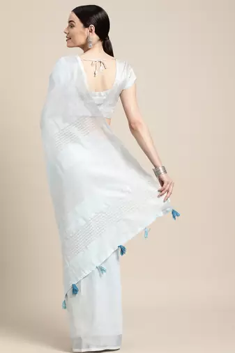 Blue linen saree with blouse