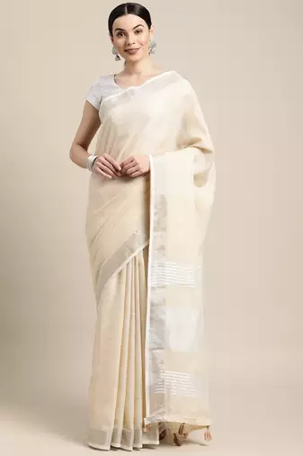 Off white linen saree with blouse