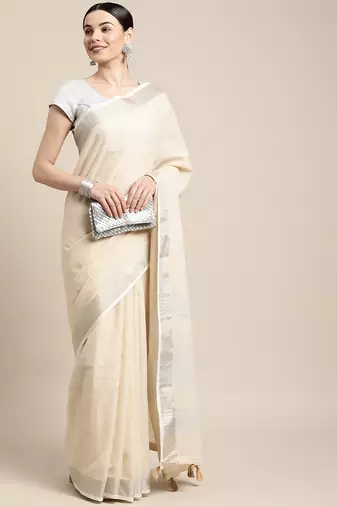 Off white linen saree with blouse