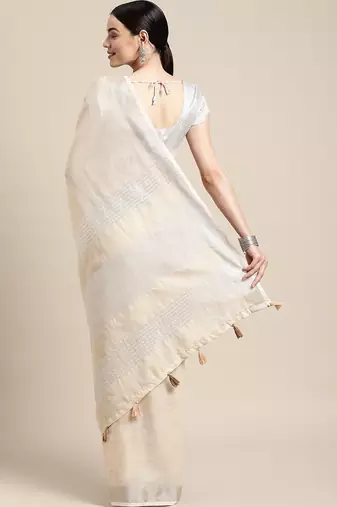 Off white linen saree with blouse