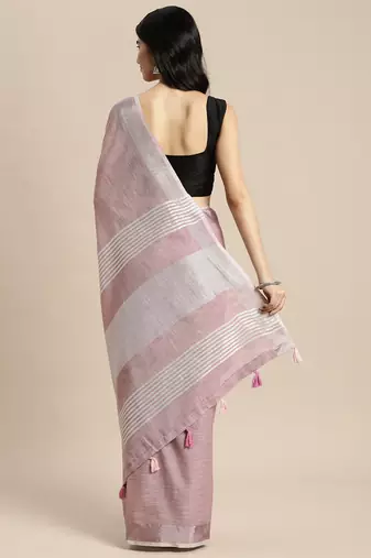 Purple linen saree with blouse
