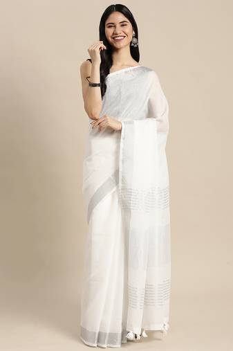 White linen saree with blouse