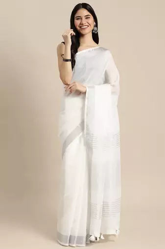 White linen saree with blouse
